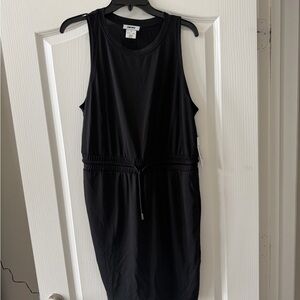 DKNY Black Sleeveless Midi Dress with Drawstring Waist